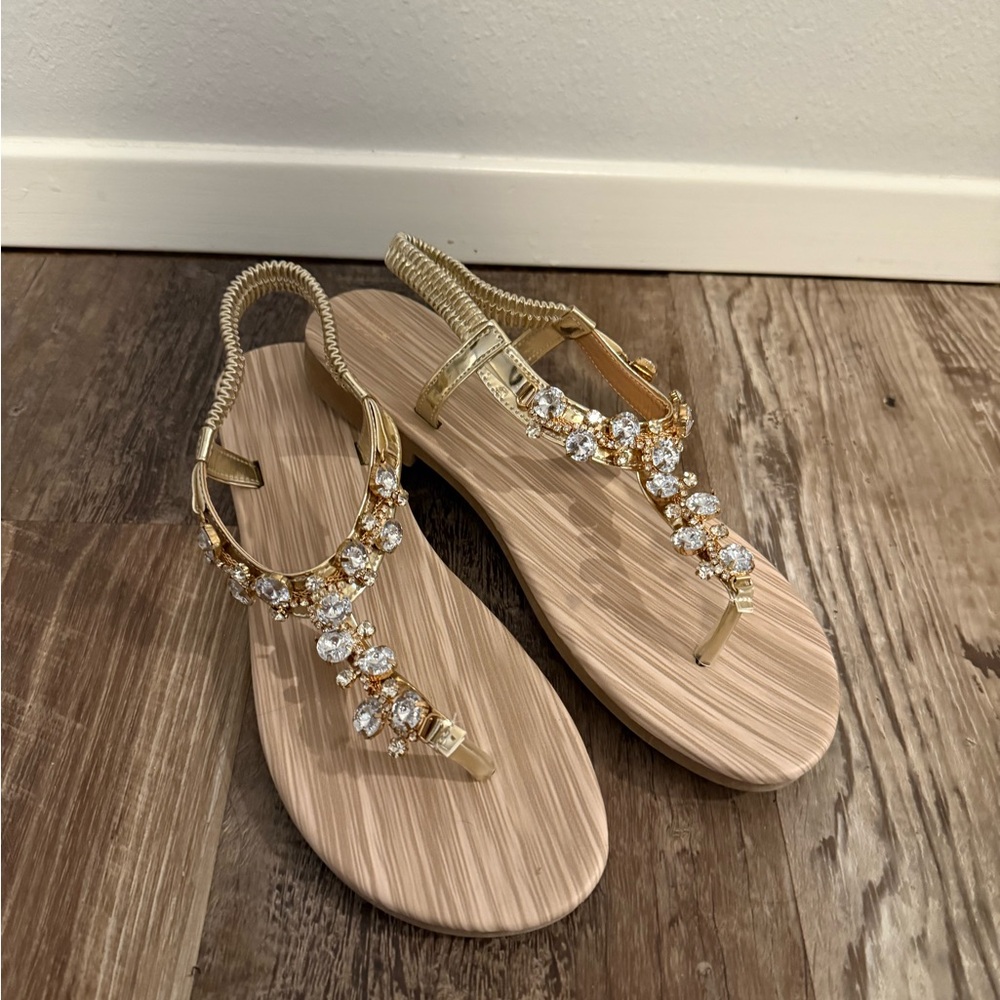 SHEIN Gold Sandals with Crystal Accents